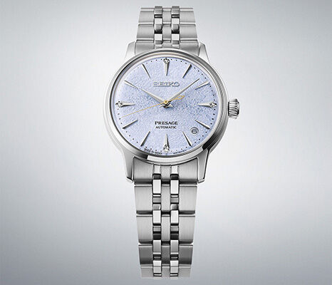 Seiko Presage ladies&rsquo; watch with light blue dial and stainless steel bracelet, automatic 3-day power reserve